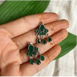 GREEN STONE SILVER EARRINGS