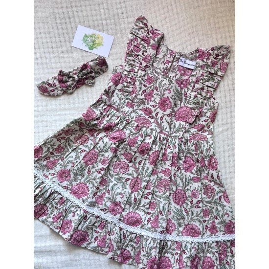 WHITE PINK FLORAL MOTIFS KIDS FROCK WHITE PINK FLORAL MOTIFS KIDS FROCK