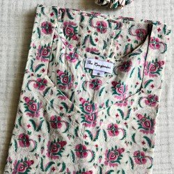 PINK FLORAL GOLDEN FOIL LONG STRAIGHT KURTI