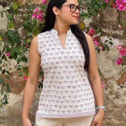 LILAC LITTLE MOTIFS SUPER SHORT STRAIGHT KURTI 