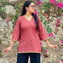 DARK PEACH LITTLE MOTIFS SHORT STRAIGHT KURTI