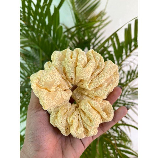 YELLOW CHIKANKARI SCRUNCHY