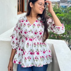 WHITE PINK FLOWERS CLAIRE TOP