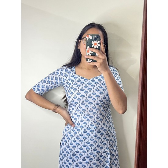 BLUE SHELL LONG STRAIGHT KURTI