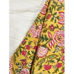 LIME YELLOW FLORAL KANTHA LONG STRAIGHT KURTI