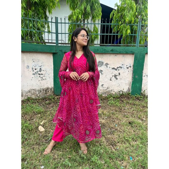 RADHA BANDHANI NAYRA CUT SET (GULABI)