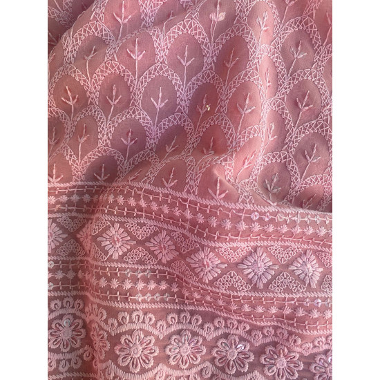 Twara pink thread embroidered with polka dot printed 3/4th Sleeve long  umbrella layered cotton kurti