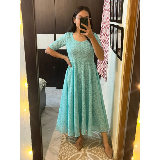 FEROZI CHIKANKARI UMBRELLA GHER KURTI